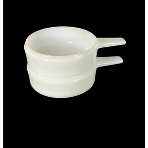 Soup Bowls Jeannette White Milk Glass Ovenware Set Of 2 Handles 14 oz J-2639
